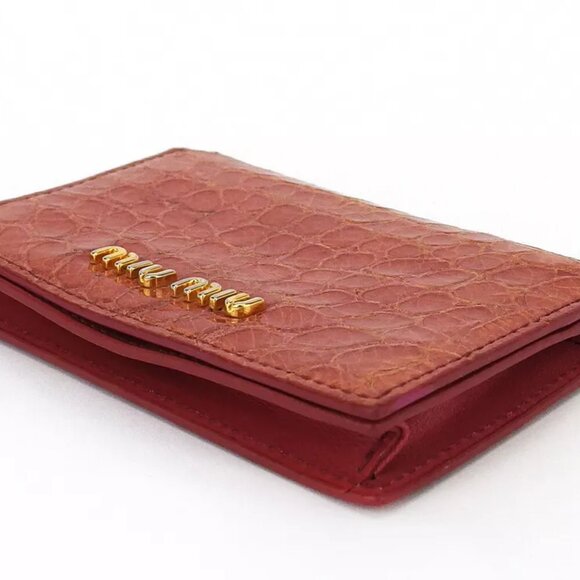 miu miu leather Authentic used B1114 press card case crocodile tone pink type - Picture 3 of 9